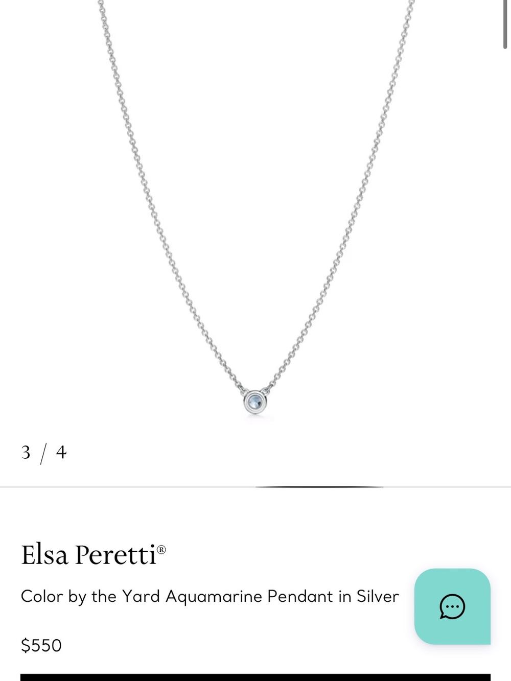 Tiffany & Co. Elsa Peretti Aquamarine Pendant Necklace in Silver
